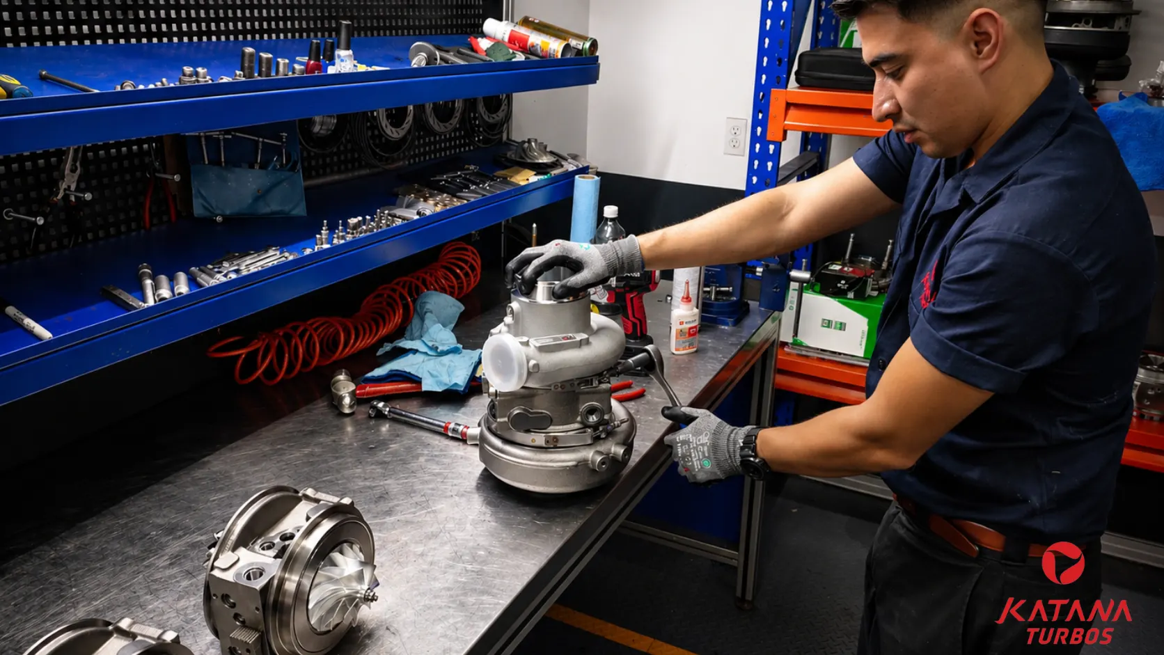 Técnico de Katana Turbos armando un turbocompresor